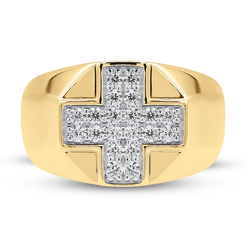 Main Image 3 of Previously Owned Men's Diamond Cross Ring 1/2 ct tw Round 10K Yellow Gold