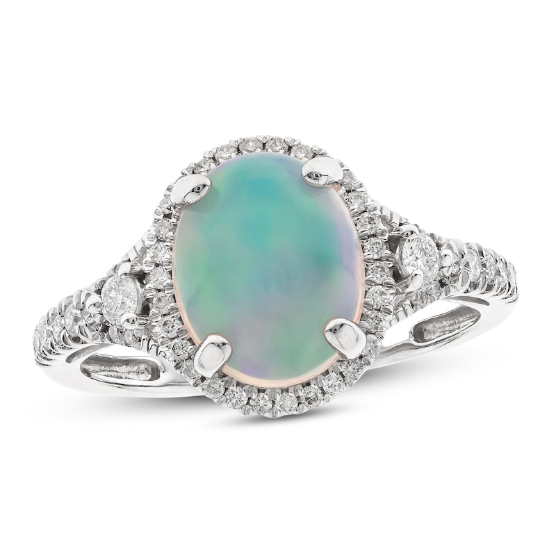 Previously Owned Natural Opal Ring 1/ ct tw Diamonds 10K Gold