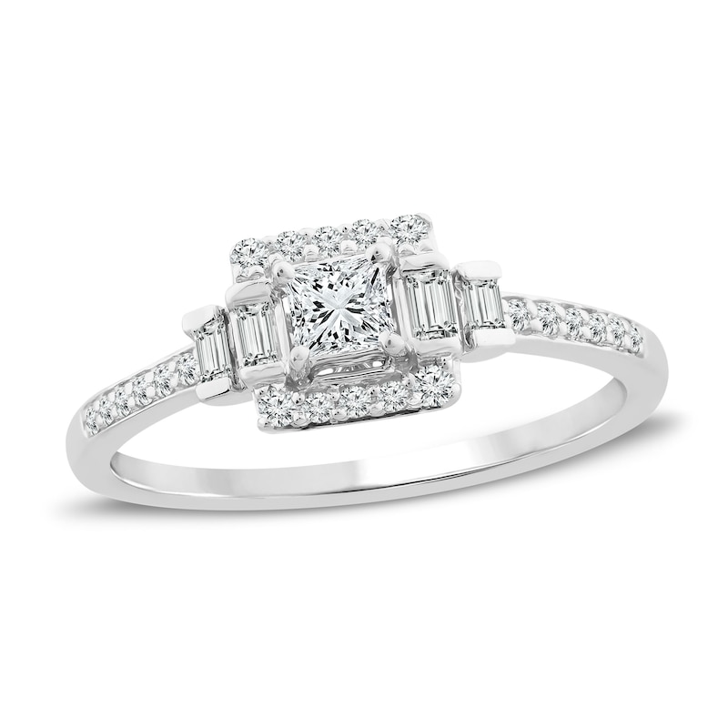 Previously Owned Diamond Promise Ring 3/8 ct tw Princess/Round/Baguette 10K White Gold