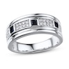 Thumbnail Image 1 of Previously Owned Men's Diamond Ring 1/3 ct tw Blue Sapphire 10K White Gold