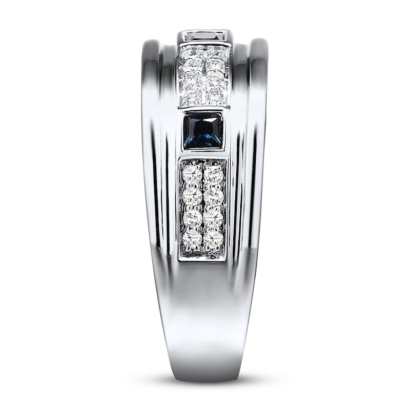 Main Image 3 of Previously Owned Men's Diamond Ring 1/3 ct tw Blue Sapphire 10K White Gold