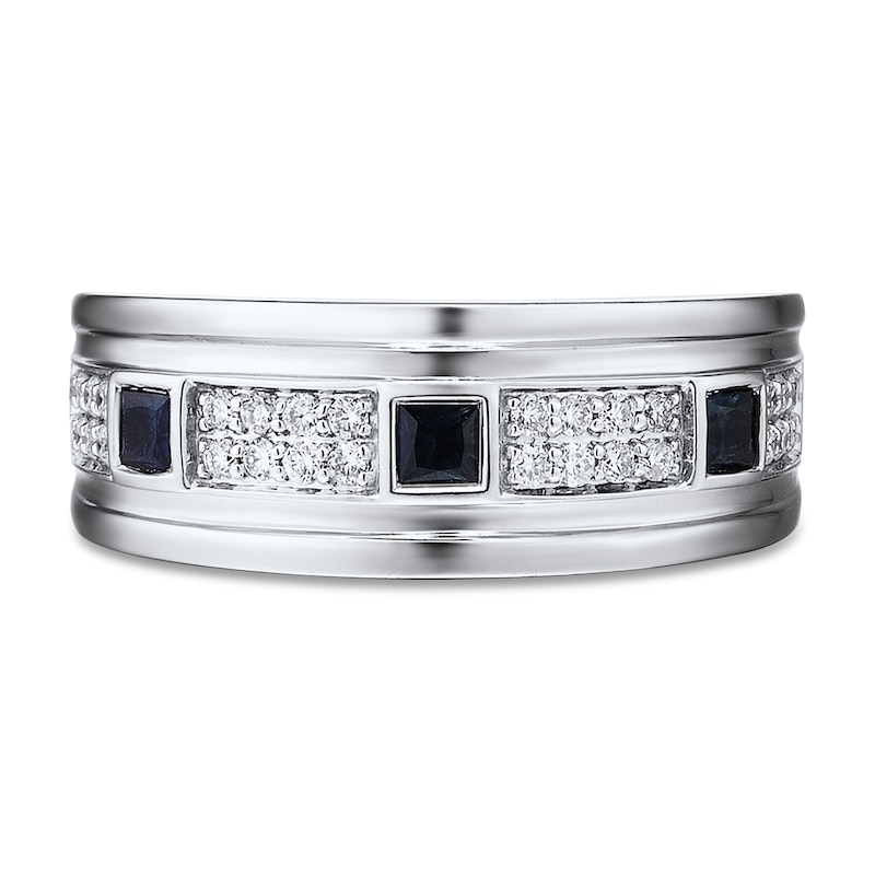 Main Image 4 of Previously Owned Men's Diamond Ring 1/3 ct tw Blue Sapphire 10K White Gold