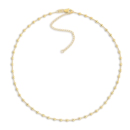 Diamond-Cut Solid Bead Chain Choker Necklace 14K Yellow Gold 13&quot; Adj.