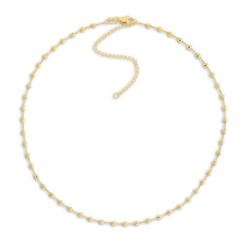 Diamond-Cut Solid Bead Chain Choker Necklace 14K Yellow Gold 13" Adj.