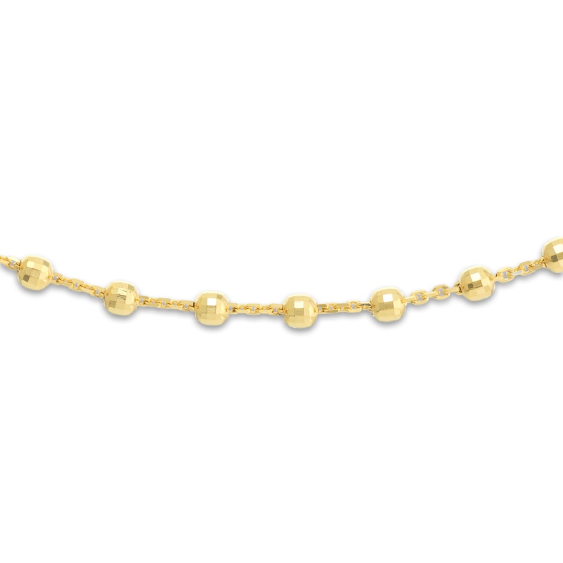 Diamond-Cut Solid Bead Chain Choker Necklace 14K Yellow Gold 13" Adj.