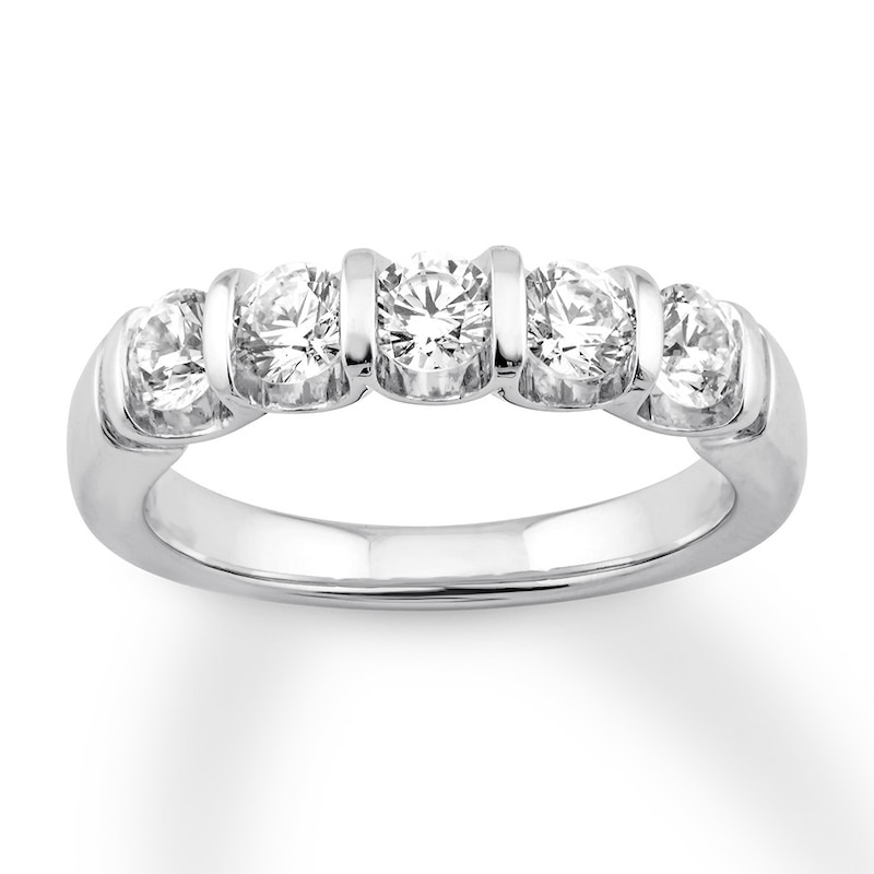 1 Carat Total Weight 14K White Gold 5 Stone Round Diamond Ring