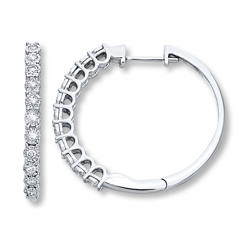 Main Image 1 of Previously Owned Diamond Hoop Earrings 1/2 ct tw Round 10K White Gold