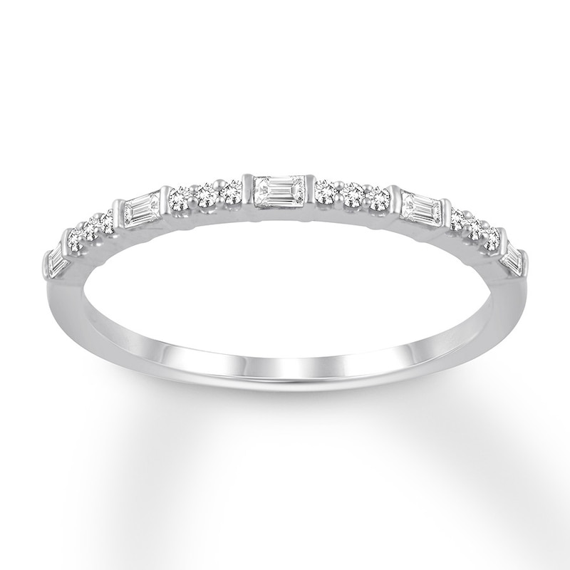 Main Image 1 of Previously Owned Diamond Anniversary Ring 1/6 ct tw Round/Baguette 14K White Gold