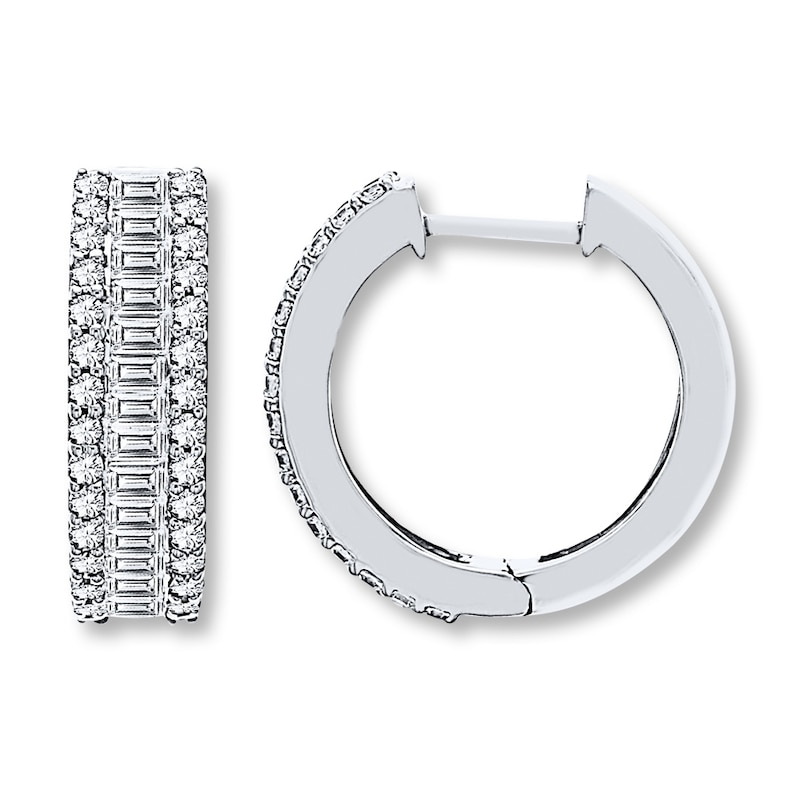 Previously Owned Diamond Hoop Earrings 1-1/2 ct tw Round/Baguette 14K White Gold