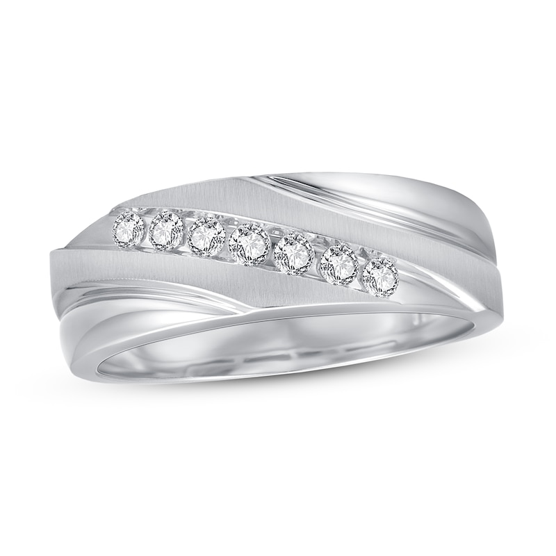 Previously Owned Men's Seven-Stone Diamond Wedding Band 1/4 ct tw Round 10K White Gold