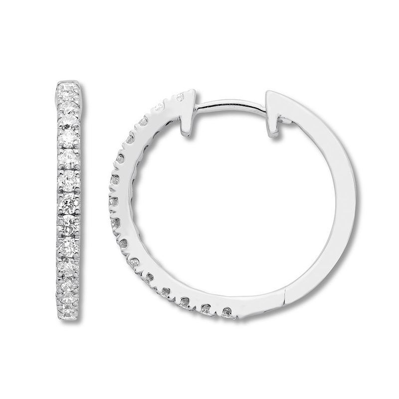 Previously Owned Diamond Hoop Earrings 1/ carat tw Round 10K White Gold