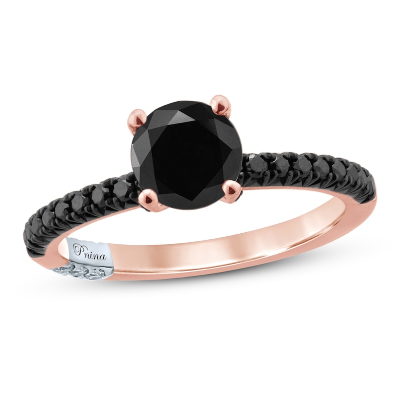 Black Diamond Engagement Ring 1-1/5 ct tw Round 14K Rose Gold