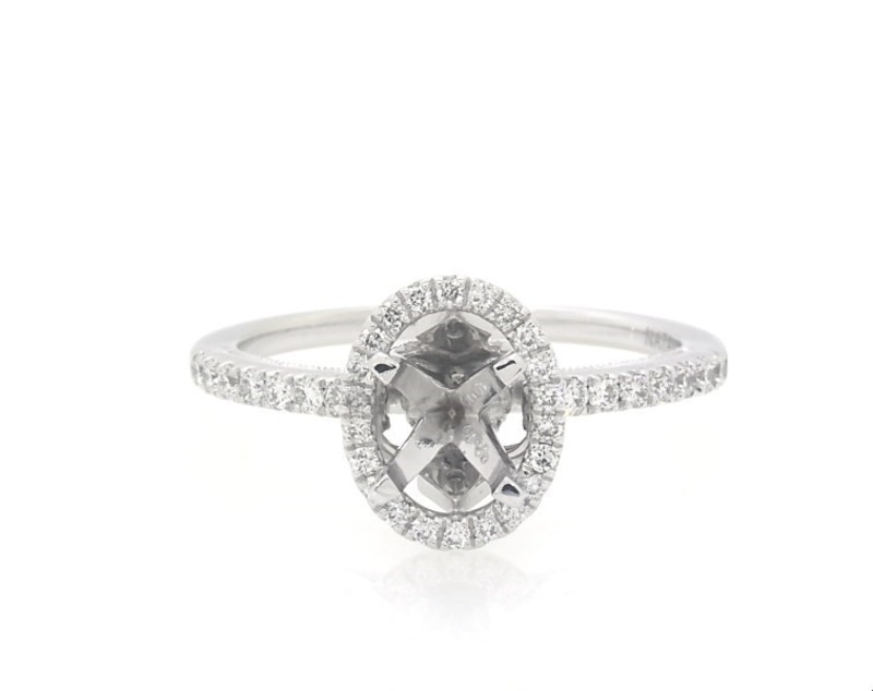 Main Image 1 of Previously Owned Diamond Oval Halo Engagement Ring Setting 1/3 ct tw 14K White Gold