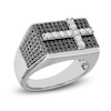 Thumbnail Image 1 of Men's Black& White Diamond Cross Ring 1-1/2 ct tw Round 10K White Gold