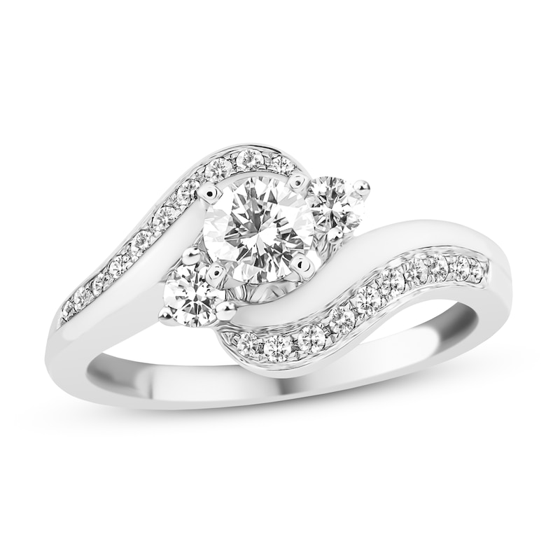 Main Image 1 of Previously Owned Three-Stone Diamond Engagement Ring 7/8 ct tw Round 14K White Gold