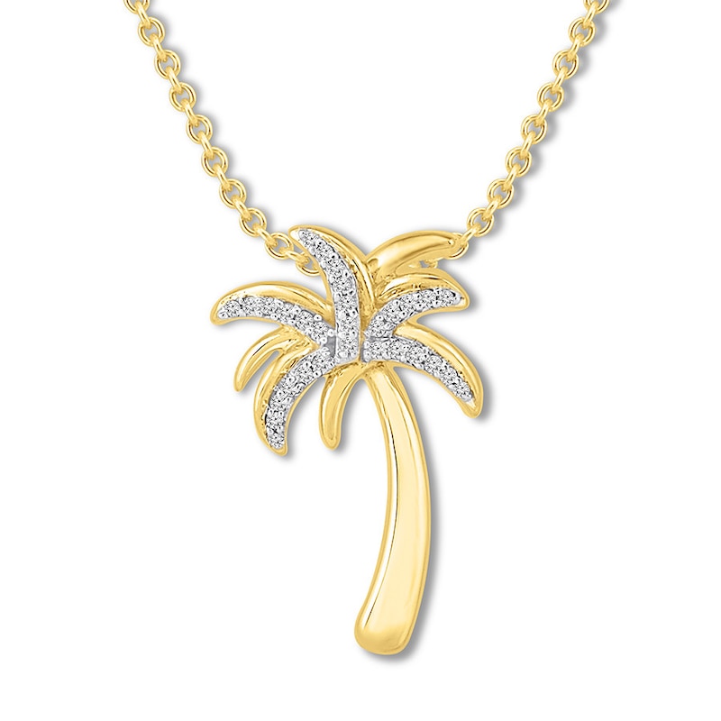 Previously Owned Diamond Palm Tree Necklace 1/15 ct tw Round 10K Yellow Gold