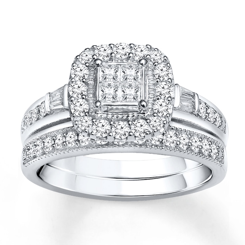 Main Image 1 of Previously Owned Diamond Bridal Set 1/2 ct tw Princess-cut 14K White Gold