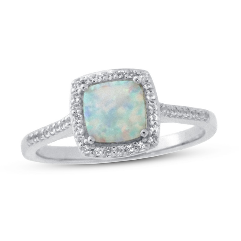 Previously Owned Lab-Created Opal & White Topaz Ring 10K White Gold