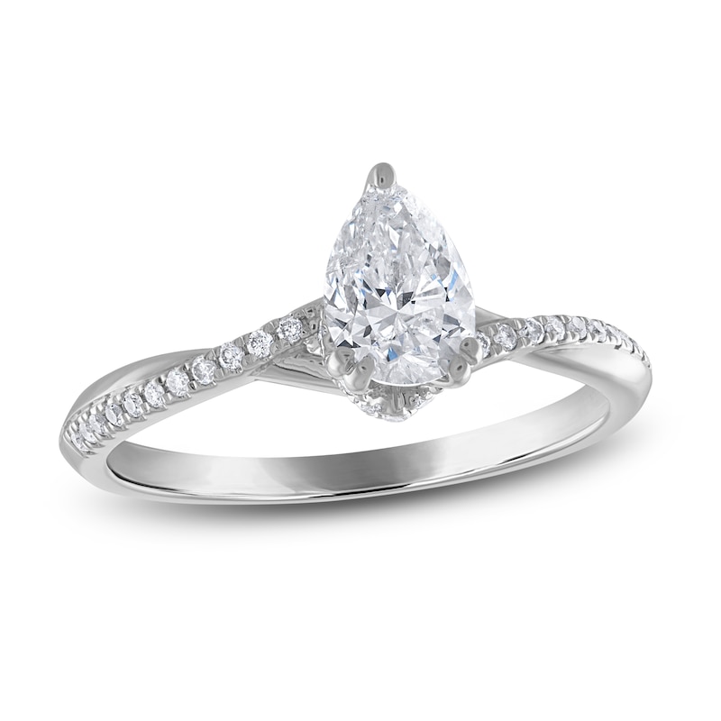 Previously Owned Certified Diamond Engagement Ring 7/8 ct tw Pear-shaped/Round 14K White Gold