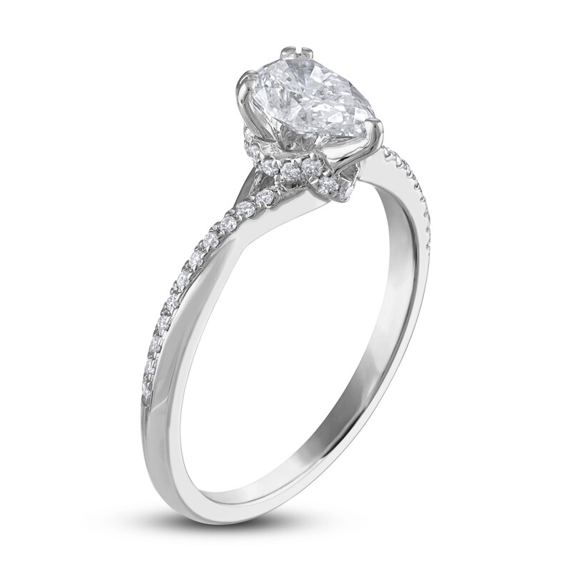 Previously Owned Certified Diamond Engagement Ring 7/8 ct tw Pear-shaped/Round 14K White Gold