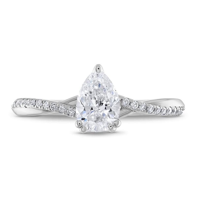 Previously Owned Certified Diamond Engagement Ring 7/8 ct tw Pear-shaped/Round 14K White Gold