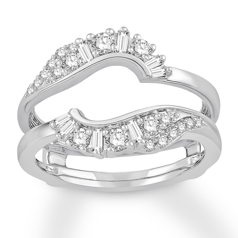 Main Image 1 of Previously Owned Diamond Enhancer Ring 1/2 ct tw Round/Baguette 14K White Gold