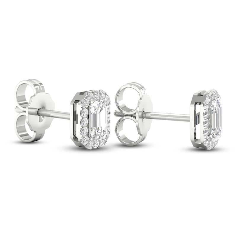 Previously Owned Diamond Stud Earrings 1/2 ct tw Round/Emerald 14K White Gold