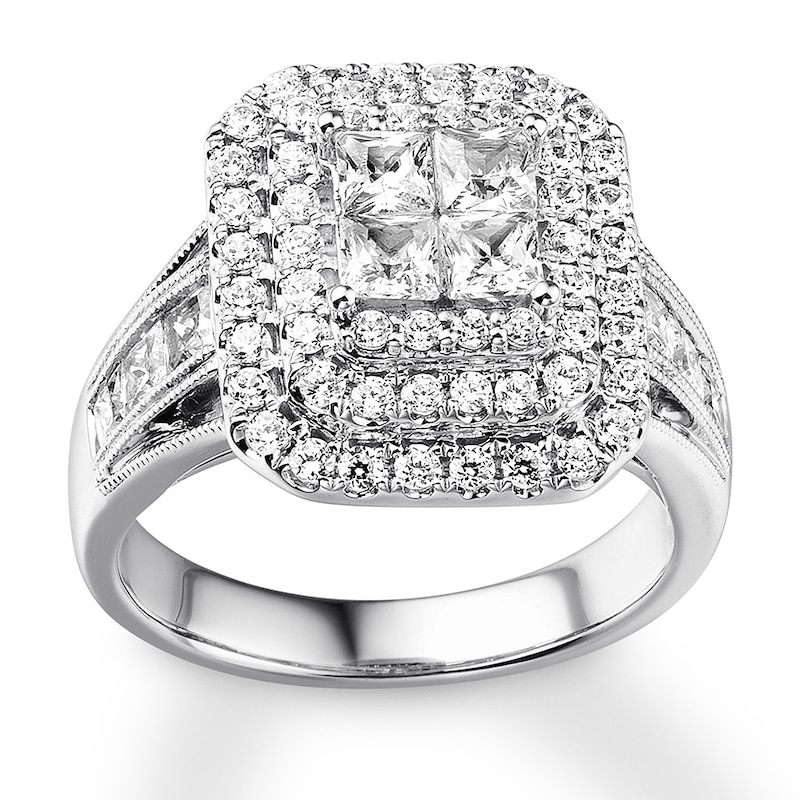 Main Image 1 of Previously Owned Diamond Engagement Ring 2 ct tw Princess/Round 14K White Gold