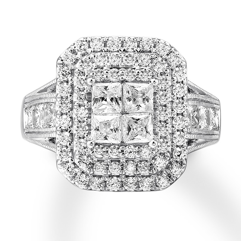 Main Image 4 of Previously Owned Diamond Engagement Ring 2 ct tw Princess/Round 14K White Gold