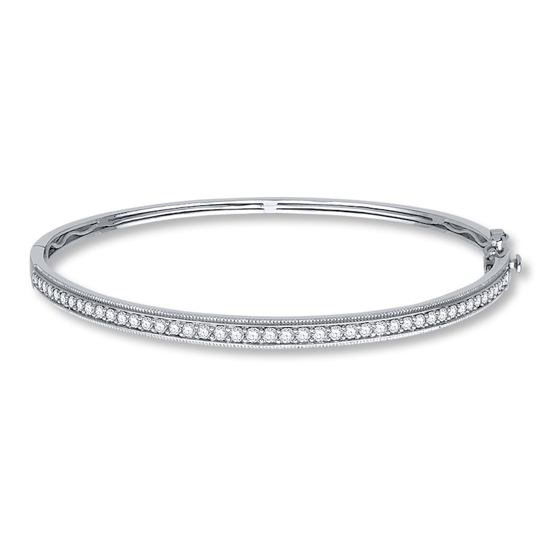 18k White Gold Diamond Bangle Bracelet - 1ct tw