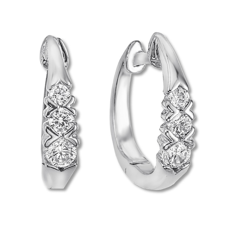 Main Image 1 of Previously Owned Diamond Hoop Earrings 1/4 carat tw Round 10K White Gold