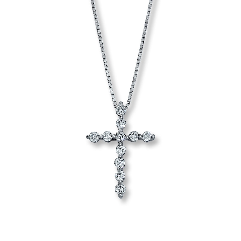 Main Image 1 of Previously Owned Diamond Cross Necklace 1/3 ct tw Round 14K White Gold