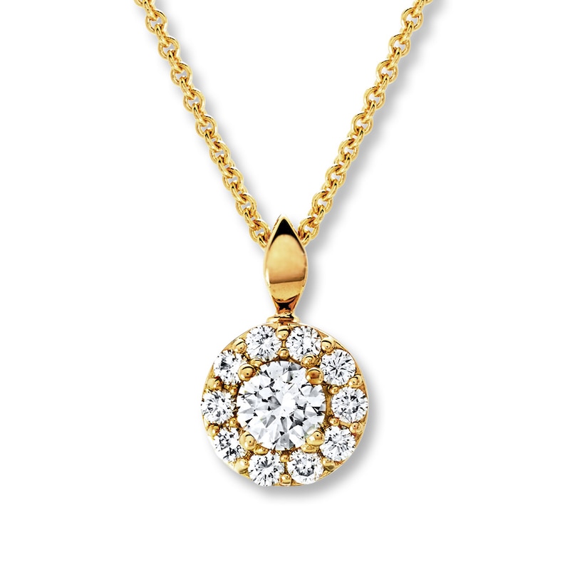 Main Image 1 of Previously Owned Certified Diamond Necklace 1/2 ct tw Round 18K Yellow Gold