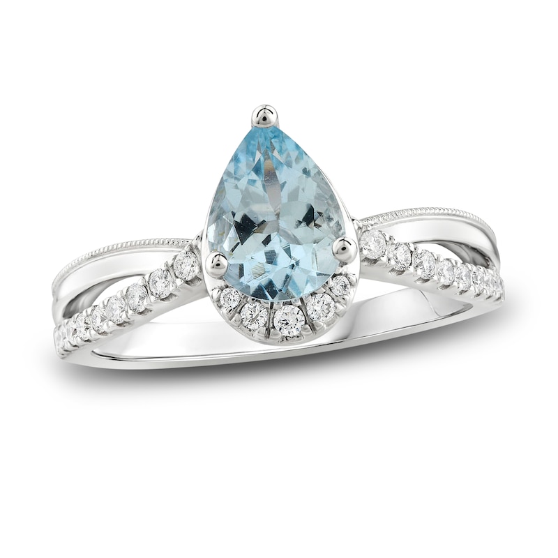 Previously Owned Natural Aquamarine Ring 1/5 ct tw Diamonds 10K White Gold