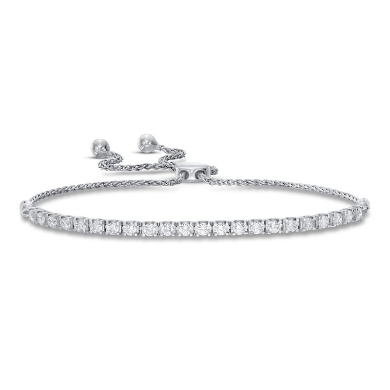 Main Image 1 of Previously Owned Lab-Created Diamond Bolo Tennis Bracelet 1 ct tw Round 14K White Gold