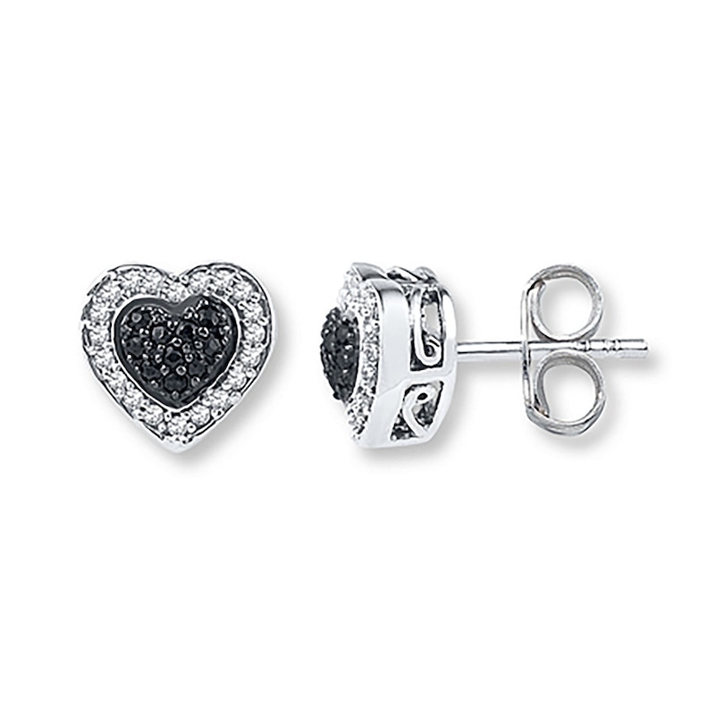 Previously Owned Black/White Diamond Heart Earrings 1/4 ct tw Sterling Silver