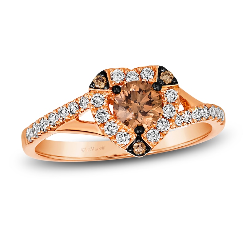 Main Image 1 of Previously Owned Le Vian Diamond Heart Ring 3/4 ct tw Round 14K Strawberry Gold