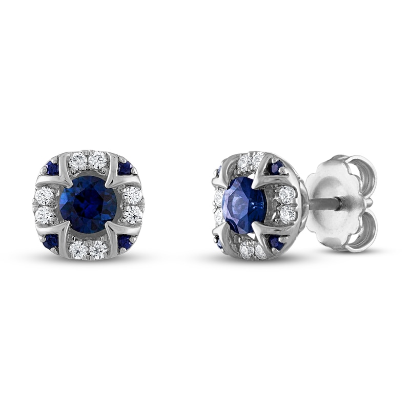 Previously Owned Vera Wang WISH Blue Sapphire Stud Earrings 1/6 ct tw Diamonds 10K White Gold