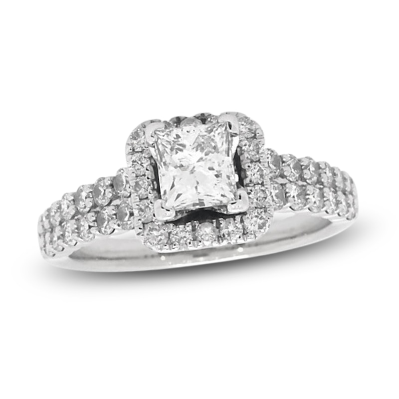 Main Image 1 of Previously Owned Diamond Engagement Ring 1-1/2 ct tw Princess/Round 14K White Gold