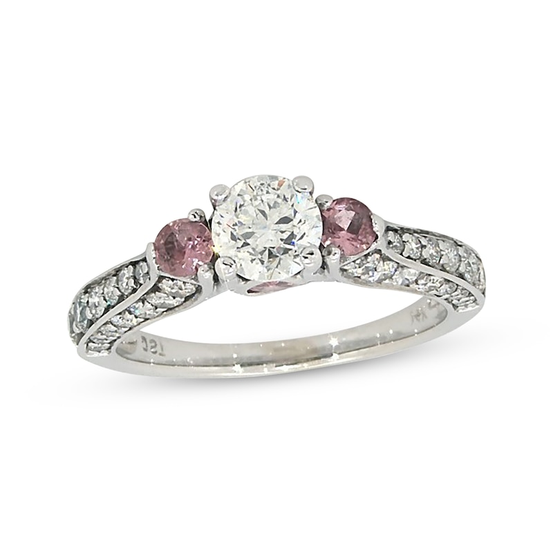 Pink Sapphire & Diamond Engagement Ring 1/4 ct tw Round & Baguette-Cut 14K  Rose Gold