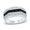 Thumbnail Image 1 of Previously Owned Men's Black & White Diamond Anniversary Ring 2 ct tw Round 10K White Gold