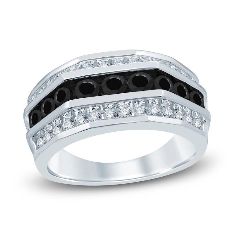 Main Image 1 of Previously Owned Men's Black & White Diamond Anniversary Ring 2 ct tw Round 10K White Gold