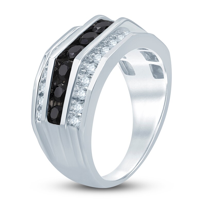 Main Image 2 of Previously Owned Men's Black & White Diamond Anniversary Ring 2 ct tw Round 10K White Gold