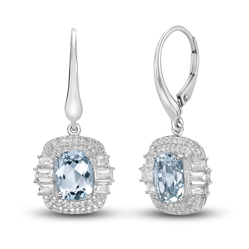 Previously Owned Natural Aquamarine & Natural White Topaz Drop Earrings 10K White Gold