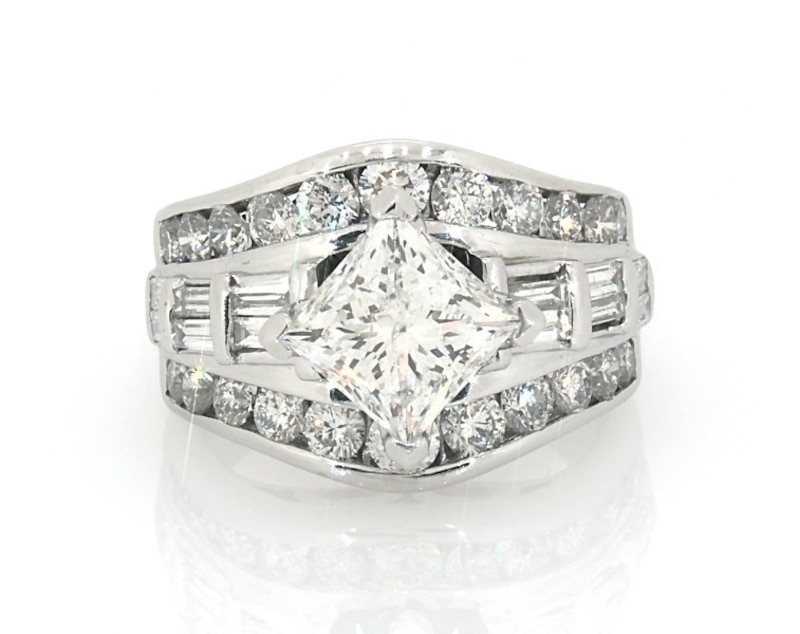 Main Image 1 of Previously Owned Princess & Round-Cut Diamond Engagement Ring 3-3/4 ct tw 14K White Gold