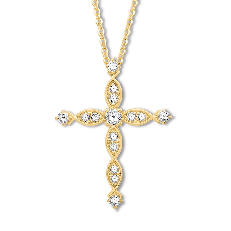 Previously Owned Diamond Cross Necklace 1/2 carat tw Round 10K Yellow Gold