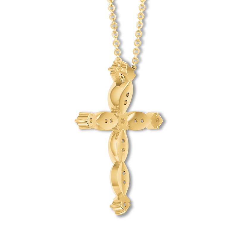 Previously Owned Diamond Cross Necklace 1/2 carat tw Round 10K Yellow Gold