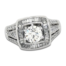 Previously Owned Round & Baguette-Cut Diamond Engagement Ring 1-1/5 ct tw 14K White Gold