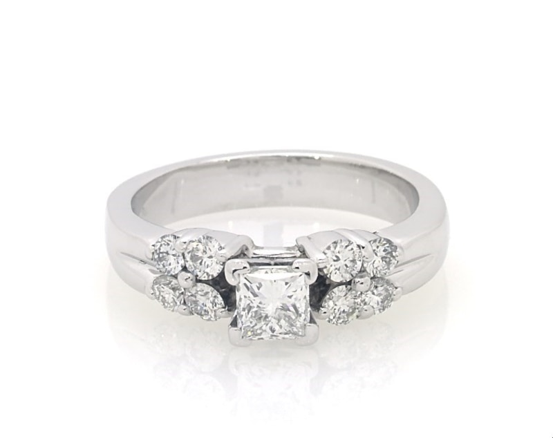 Main Image 1 of Previously Owned Round & Princess-Cut Diamond Ring 1 ct tw 14K White Gold