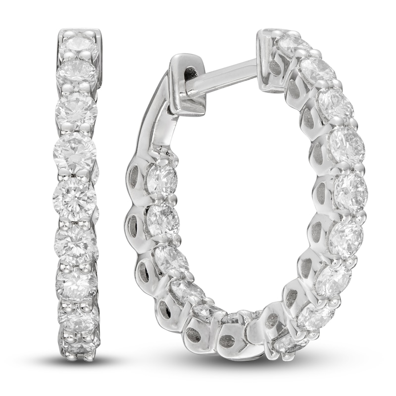 Previously Owned Lab-Created Diamond Hoop Earrings 1 ct tw Round 14K White Gold